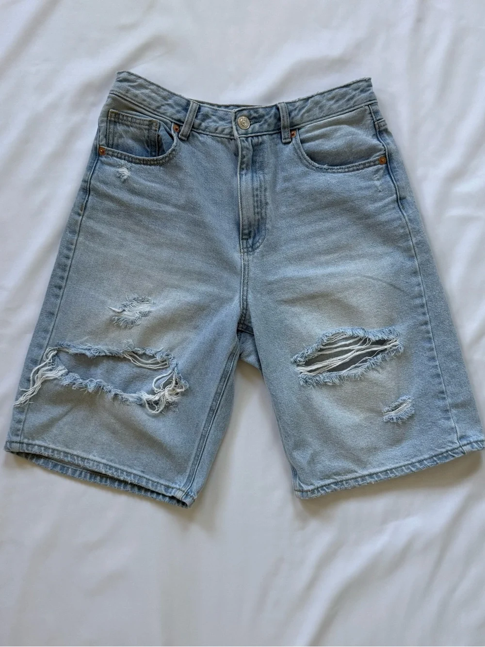 stradivarius Light Wash Distressed Denim Shorts